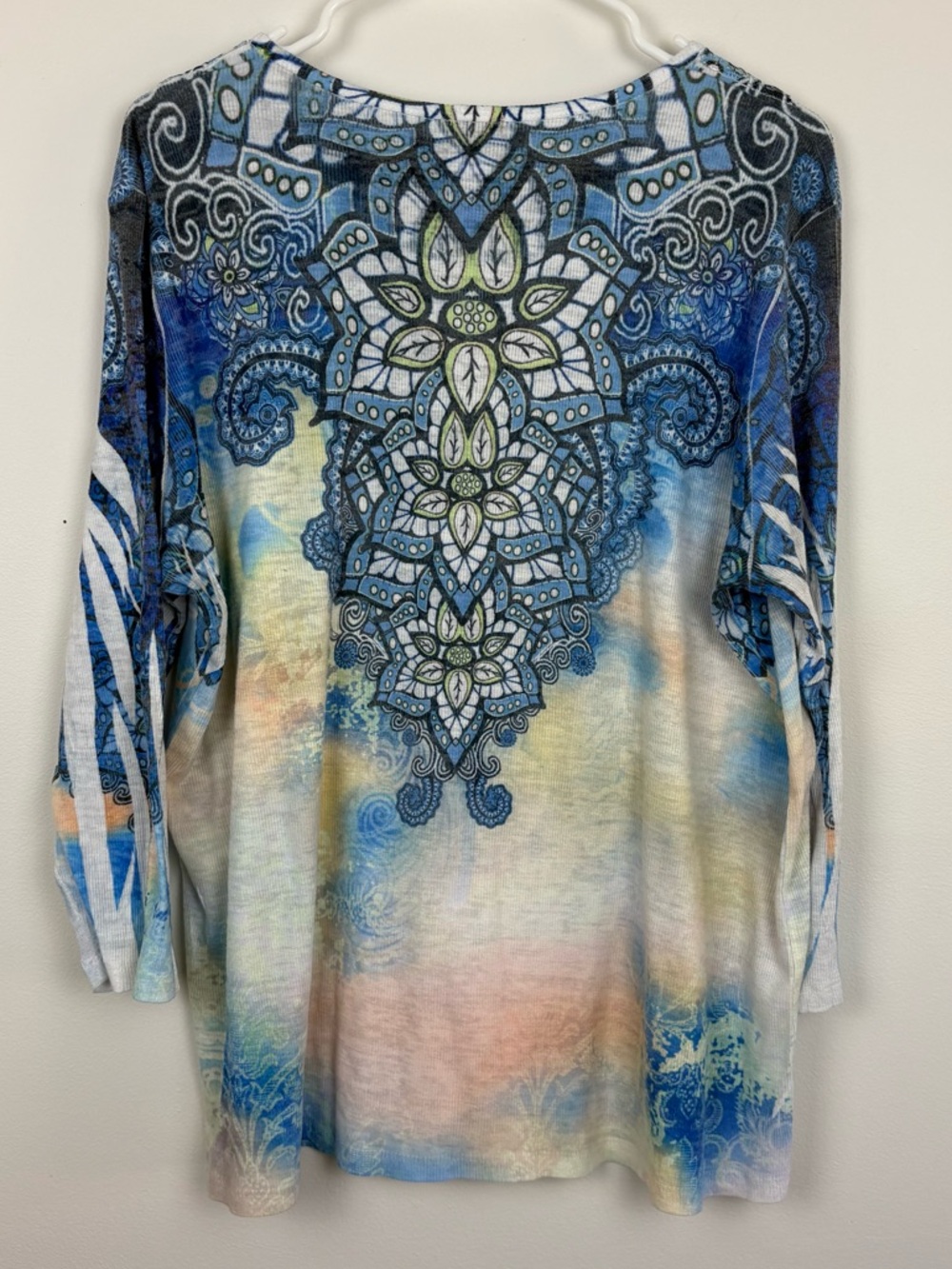 Vintage Reba 3X Boho Pattern Long Sleeve Top rhinestones lace tie dye distressed - Picture 6 of 10